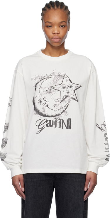 Tričko GANNI GANNI Future Heavy Long Sleeve T-Shirt Biela | T4064, 0