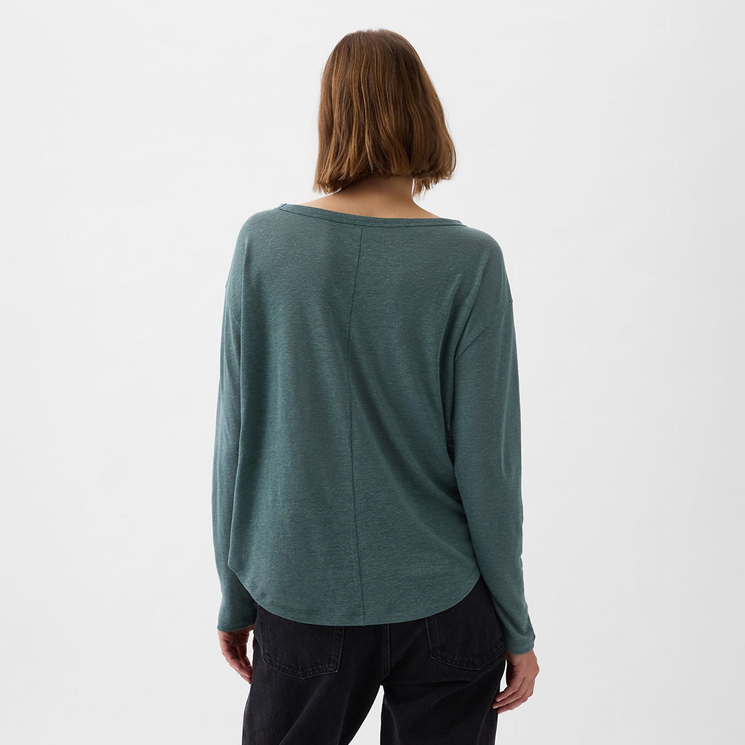 Tričko GAP Top Longsleeve Linen Blend Boatneck Top Laurel Wreath Zelené | 878218-04, 1