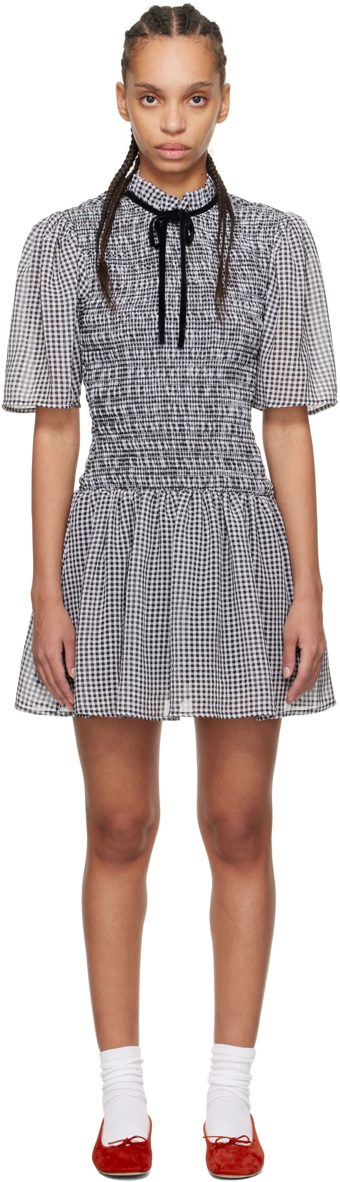 Šaty GANNI GANNI Sheer Check Smock Mini Dress Čierna | W0034, 0