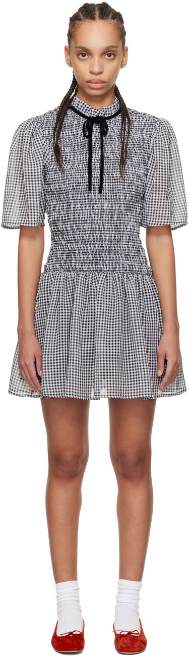 Šaty GANNI GANNI Sheer Check Smock Mini Dress Čierna | W0034, 0