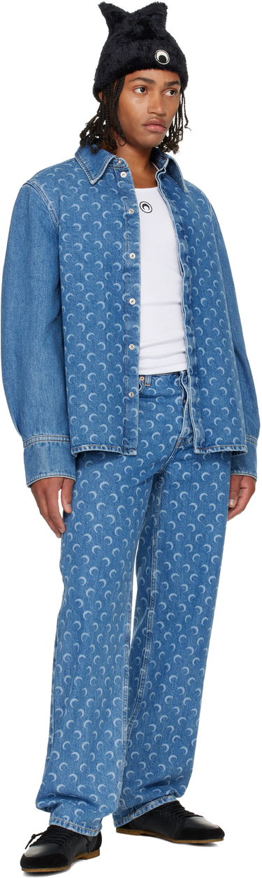 Džínsy Marine Serre Moon Laser Baggy Jeans Modrá | MPA070BCDEN0002, 3