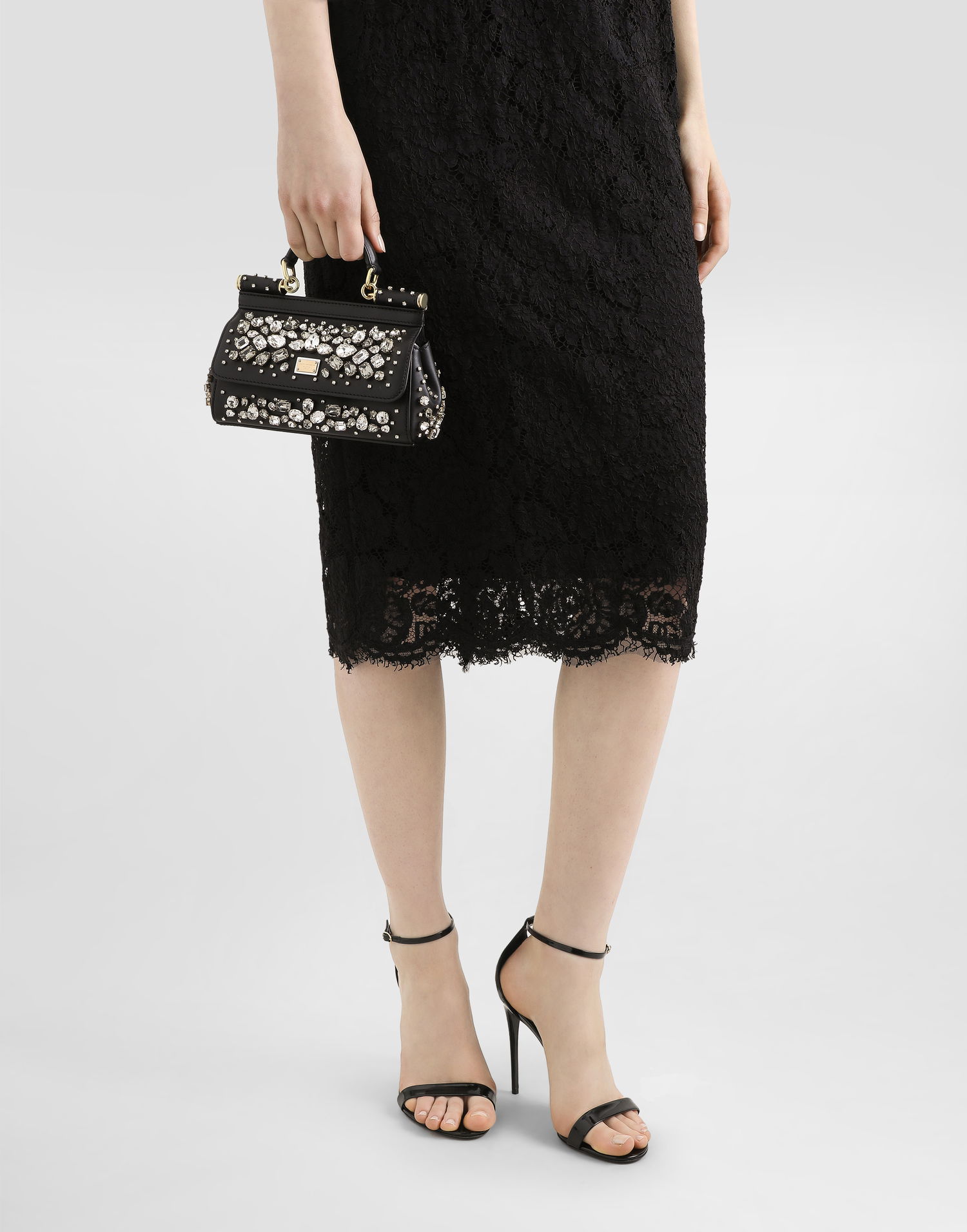 Kabelka Dolce & Gabbana Dolce & Gabbana Sicily Crystal-Embellished Small Leather Handbag Čierna | BB7116B59618U922, 1