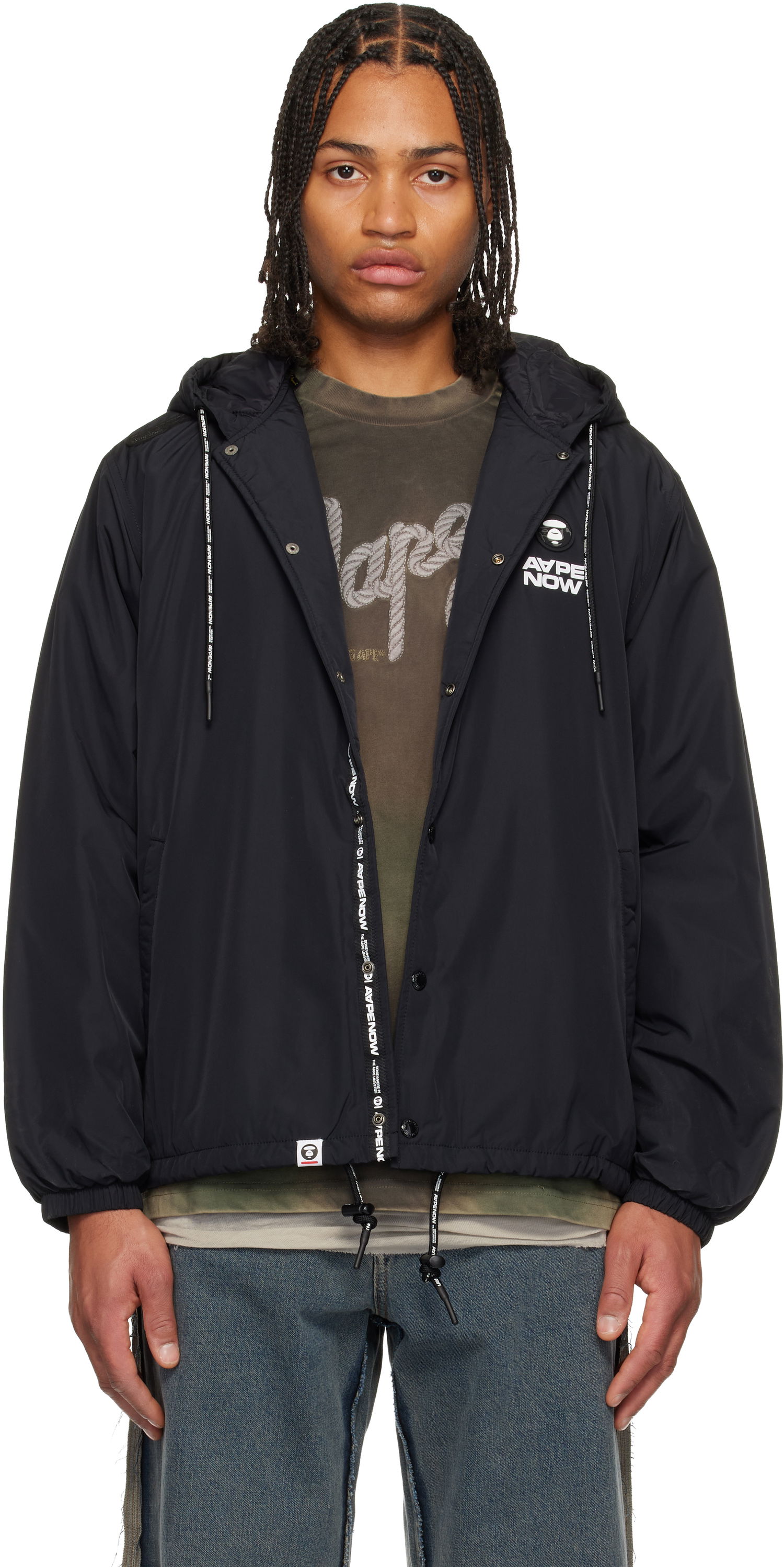 Vetrovka AAPE by A Bathing Ape 'AAPENOW' Moonface Hooded Coach Jacket Čierna | AAPJKM7722XXPBKX, 0