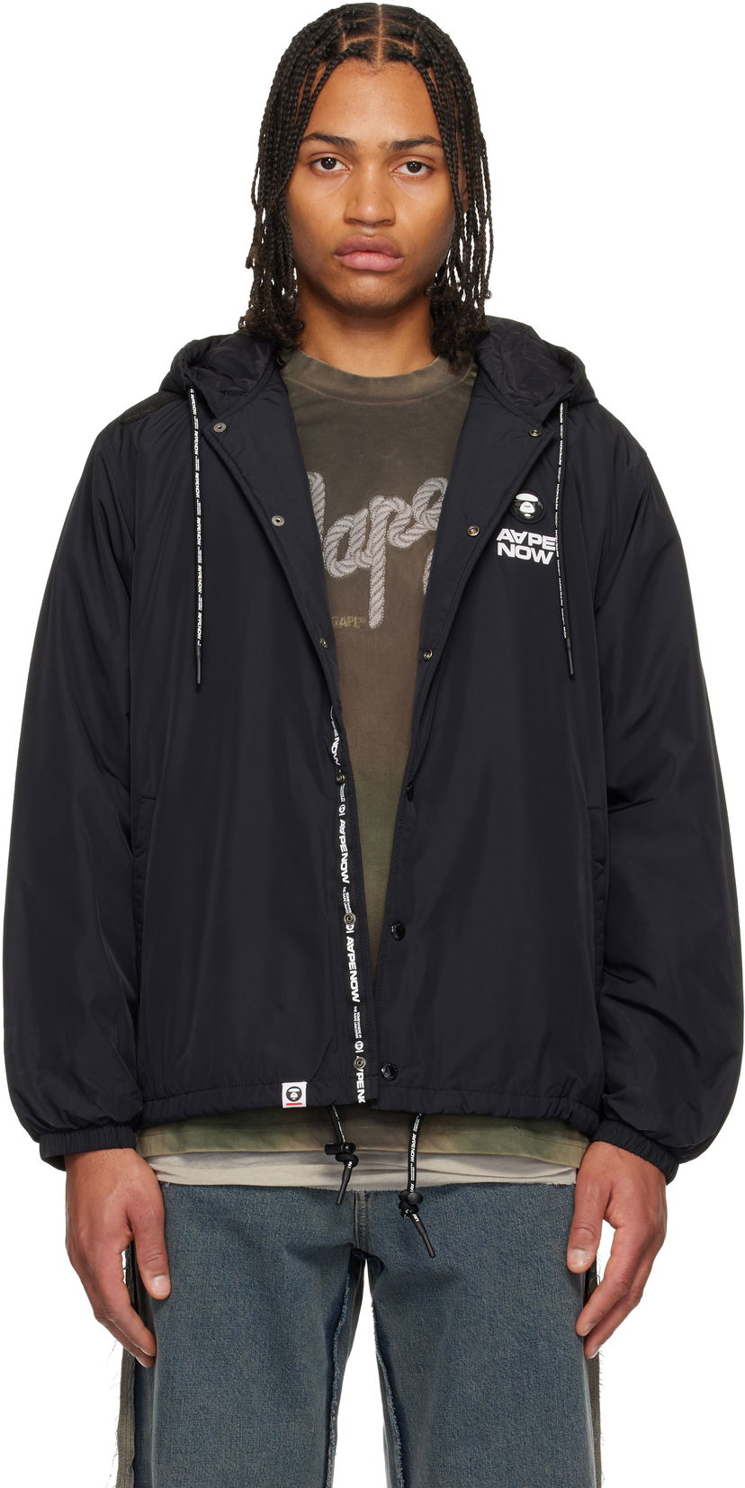 Vetrovka AAPE by A Bathing Ape 'AAPENOW' Moonface Hooded Coach Jacket Čierna | AAPJKM7722XXPBKX