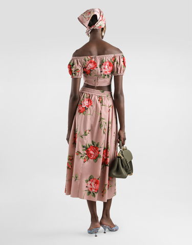 Crop Top Dolce & Gabbana Rose Bouquet-print Cotton Off-the-Shoulder Cropped Top with Front Ties Rôznofarebný | F7AV0THS5UTHF5ZN, 2