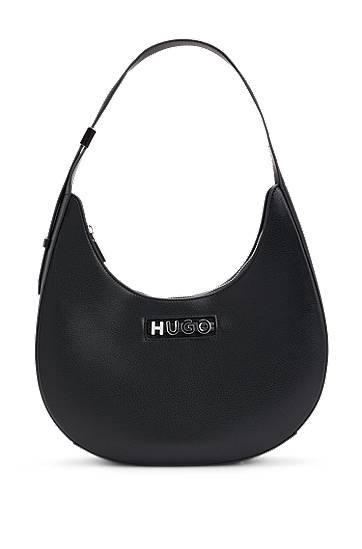 Taška cez rameno BOSS HUGO Faux-Leather Hobo Bag with Metallic Logo Čierna | 50541808, 0