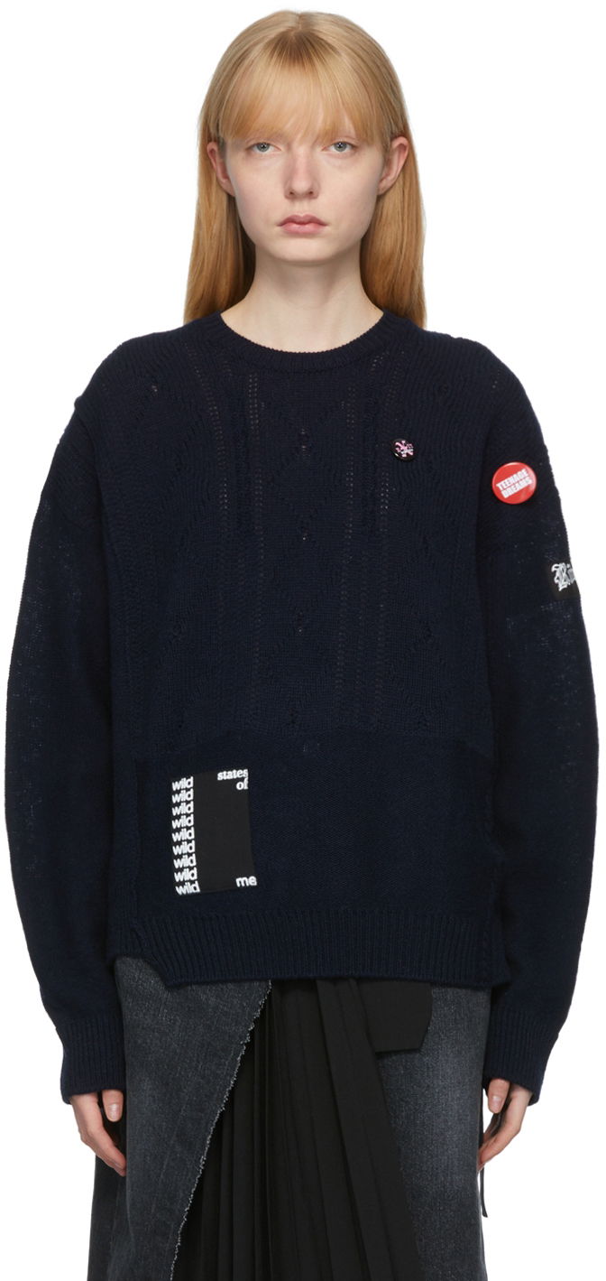 Sveter RAF SIMONS Raf Simons Oversized Merino Reversed Braid Sweater Navy | 211-W850, 0