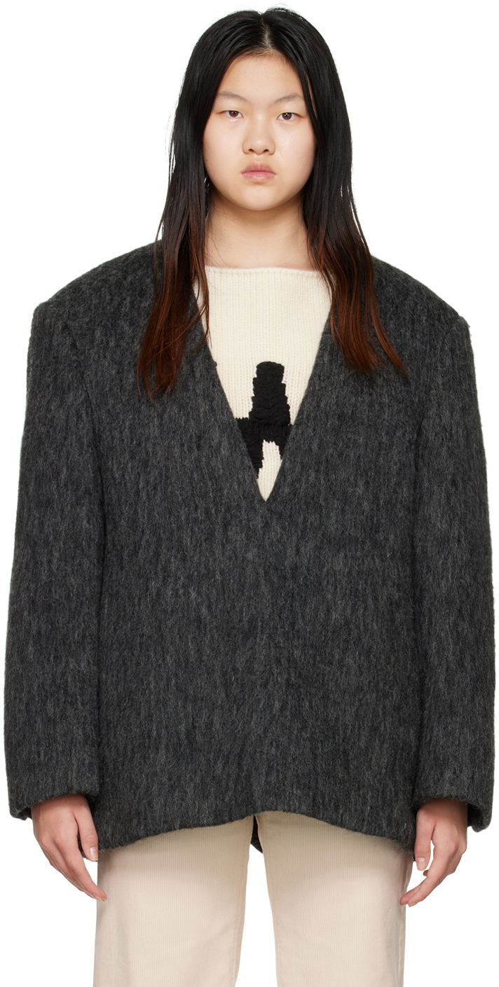 Bunda We11done We11done Y-Neck Fuzzy Jacket Šedá | WD-JK3-22-020-W-DG, 0