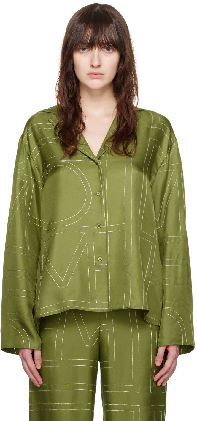 Košeľa TOTEME TOTEME Monogram Embroidered Shirt Zelené | 241-WRT976-FB0089, 0