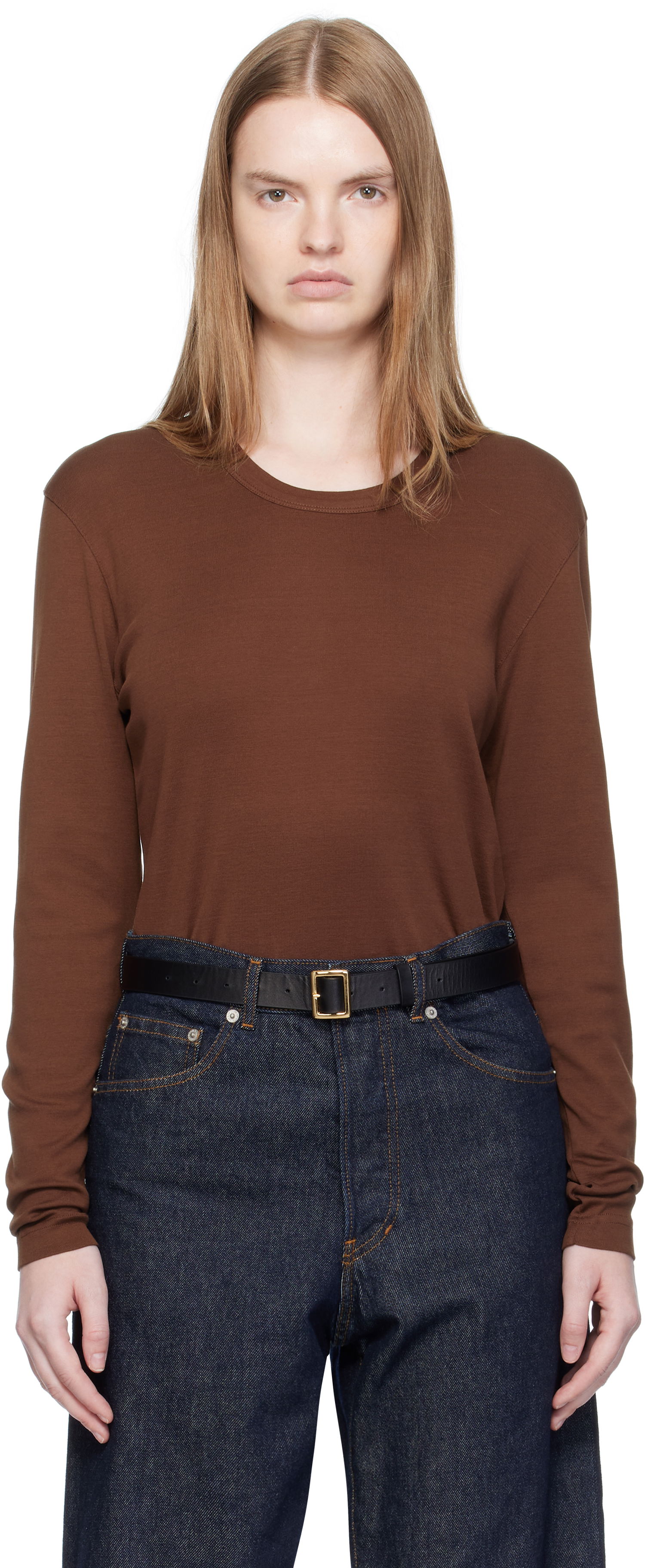Tričko LEMAIRE Rib Long Sleeve T-shirt Hnedá | TO1441 LJ1016, 0