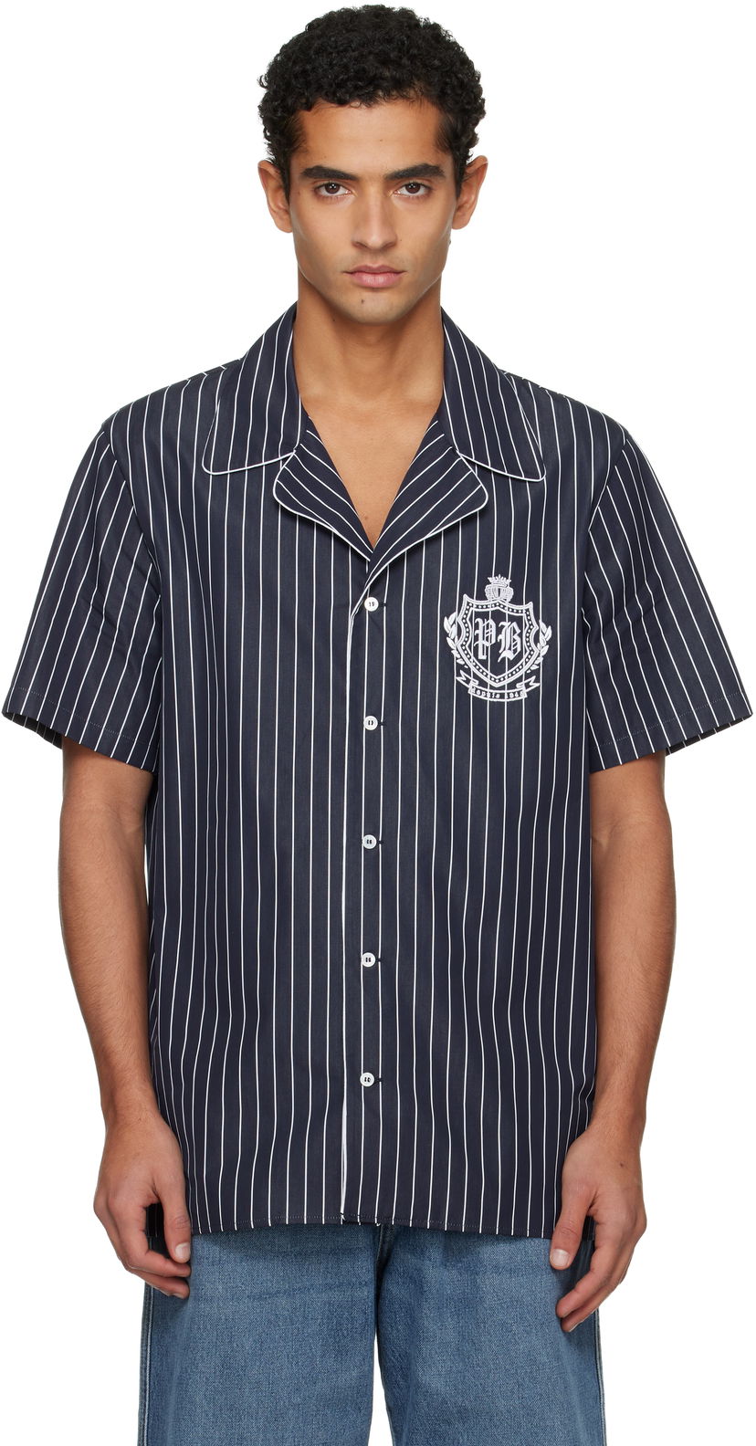Košeľa Balmain Striped Poplin Pyjama Shirt Navy | FH0HN137CG33