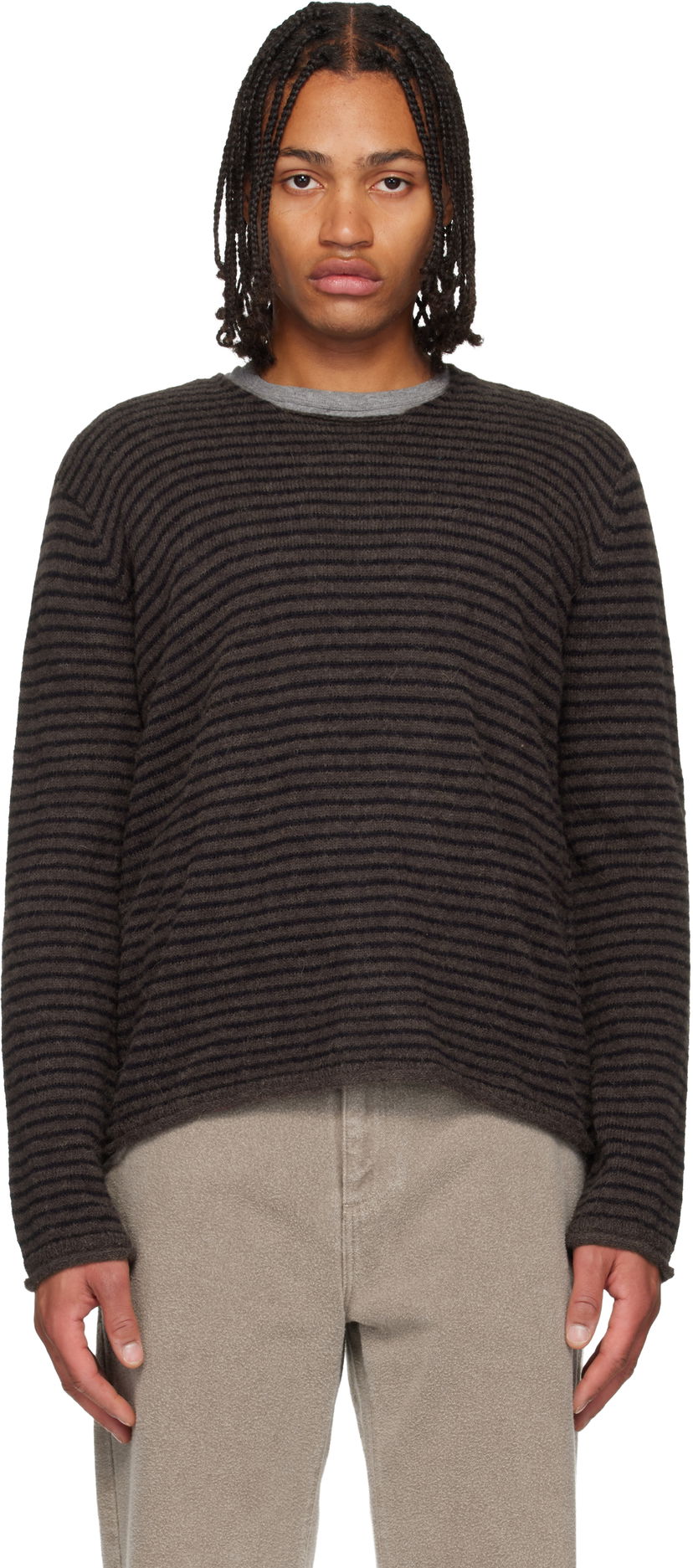 Sveter OUR LEGACY Striped Rigid Popover Sweater Hnedá | M4253RD