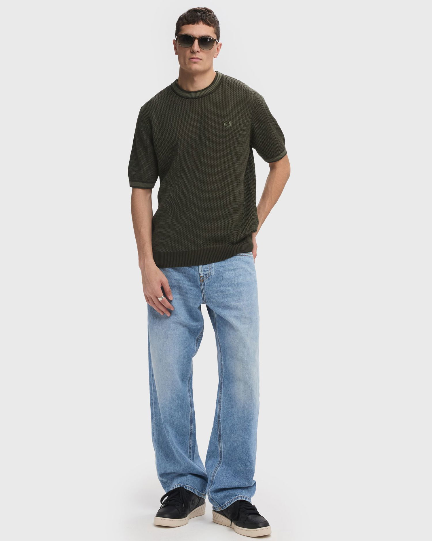 Tričko Fred Perry Textured Knitted T-Shirt With Short Sleeves Zelené | K6538-408, 1
