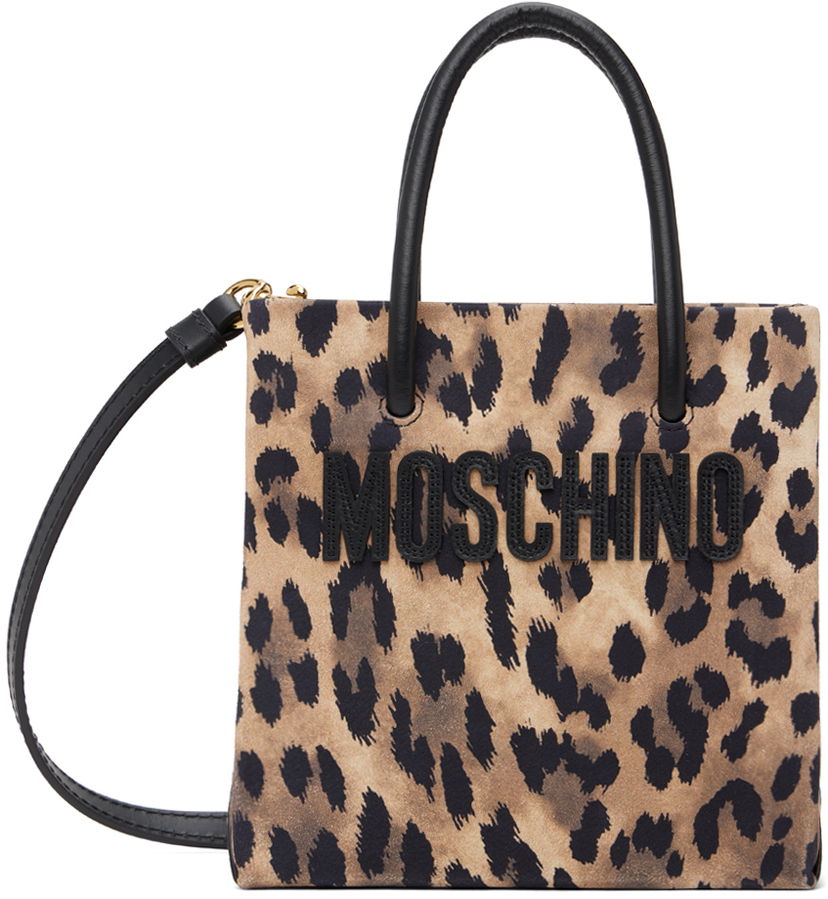 Oblečenie Moschino Beige & Black Leopard Print Suede Bag Béžová | 7334 8028 3888