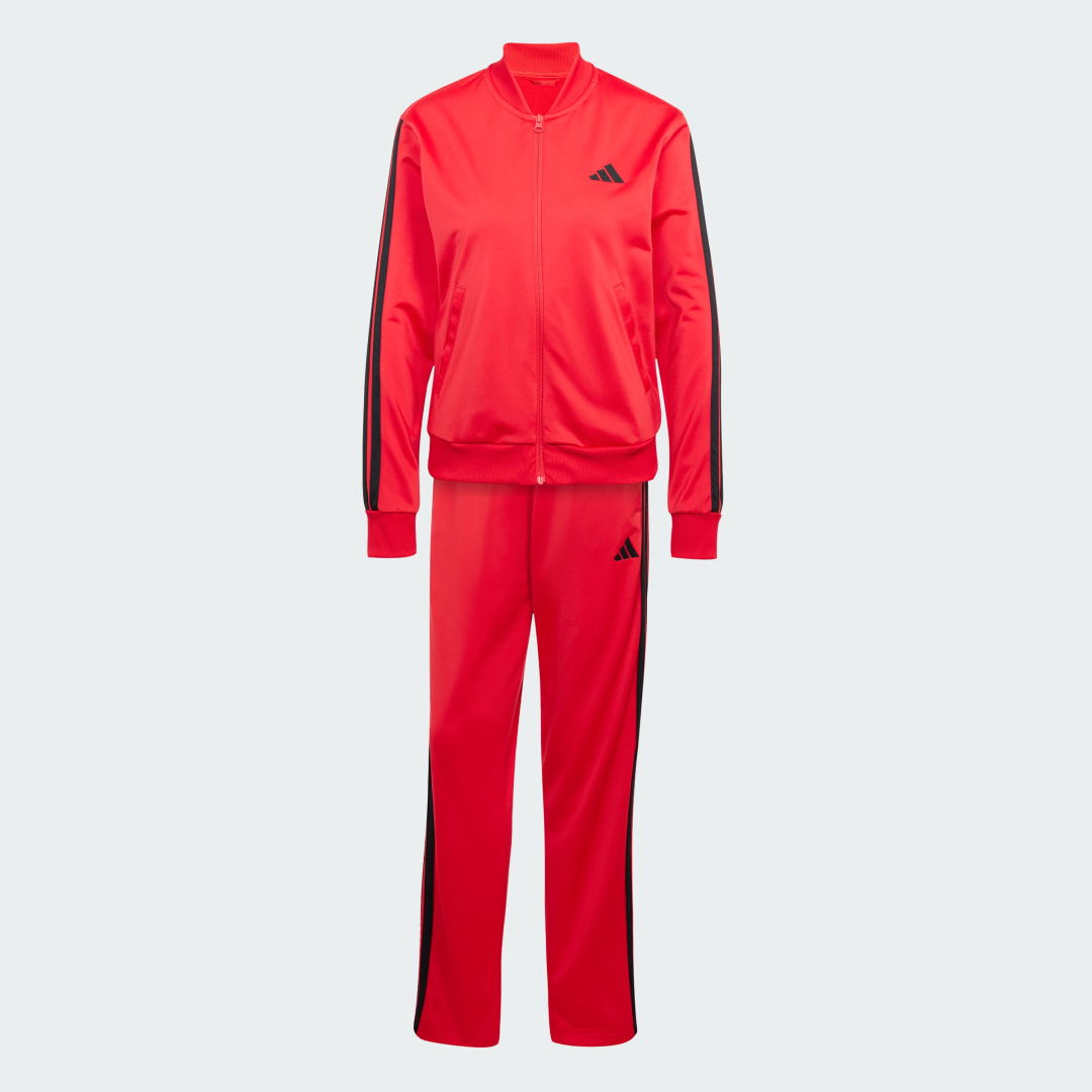 Essentials 3-Stripes Red Track Suit with Black Stripes