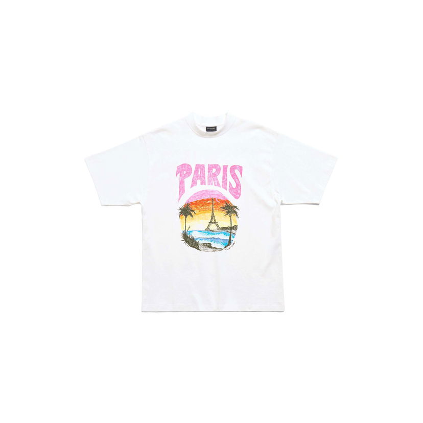 Tričko Balenciaga Paris Tropical T-Shirt Biela | 764235TPVL99601