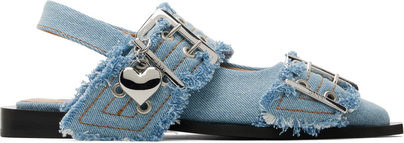 Šaty GANNI GANNI Charms Buckle Denim Flats Modrá | S2939