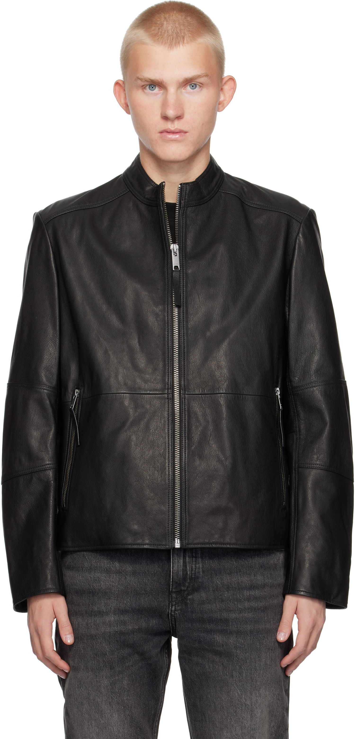 Bunda BOSS Slim-Fit Leather Jacket Čierna | 50516869, 0
