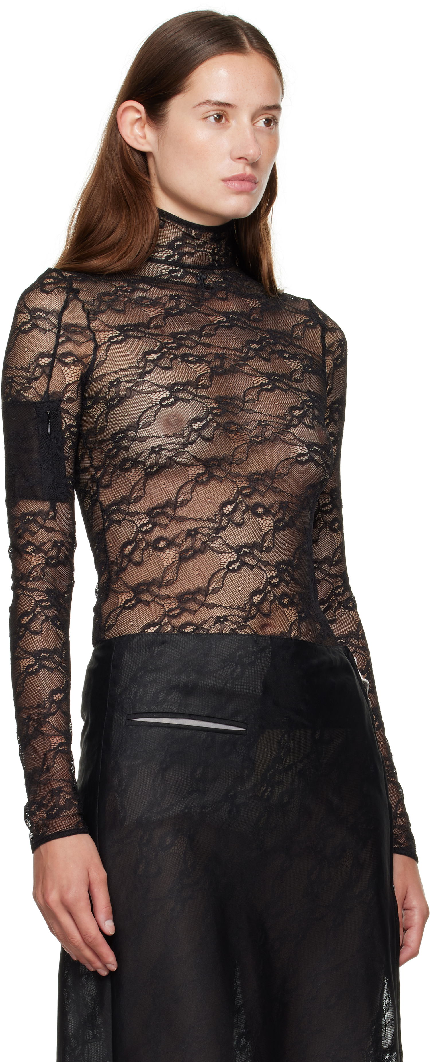 Tričko Courrèges Courrèges Lace Mock Neck Long Sleeve Top Čierna | 325CTO444PA0132, 1