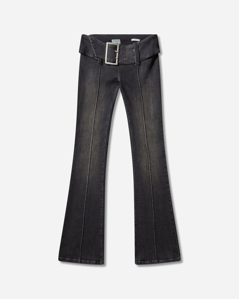 Džínsy GUESS Belted Bootcut Pants Sanded Wash Čierna | W5BA2ED0231 GUBS