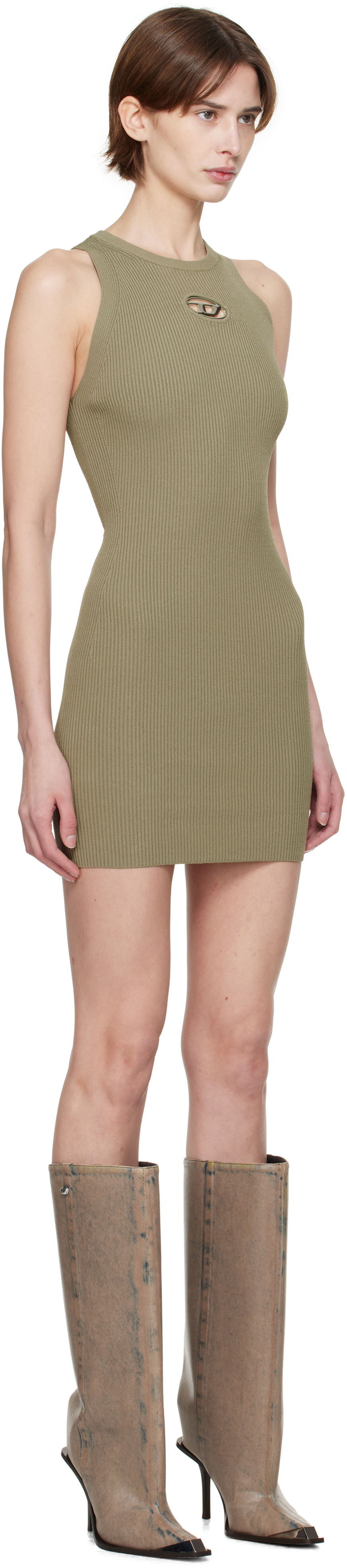 Šaty Diesel Diesel M-Caddix Cutout Ribbed Knit Mini Dress Zelené | A17449 0DLAX, 1