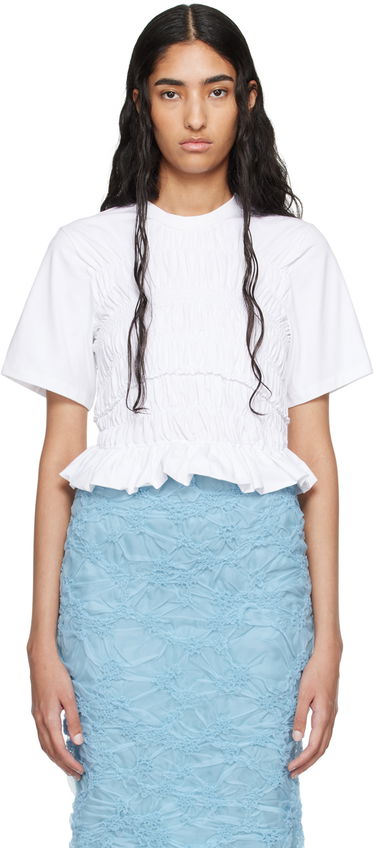 Tričko Cecilie Bahnsen Smocked Ruffle Hem T-Shirt Biela | 2.24RTW11004 OASIS TOP, 0