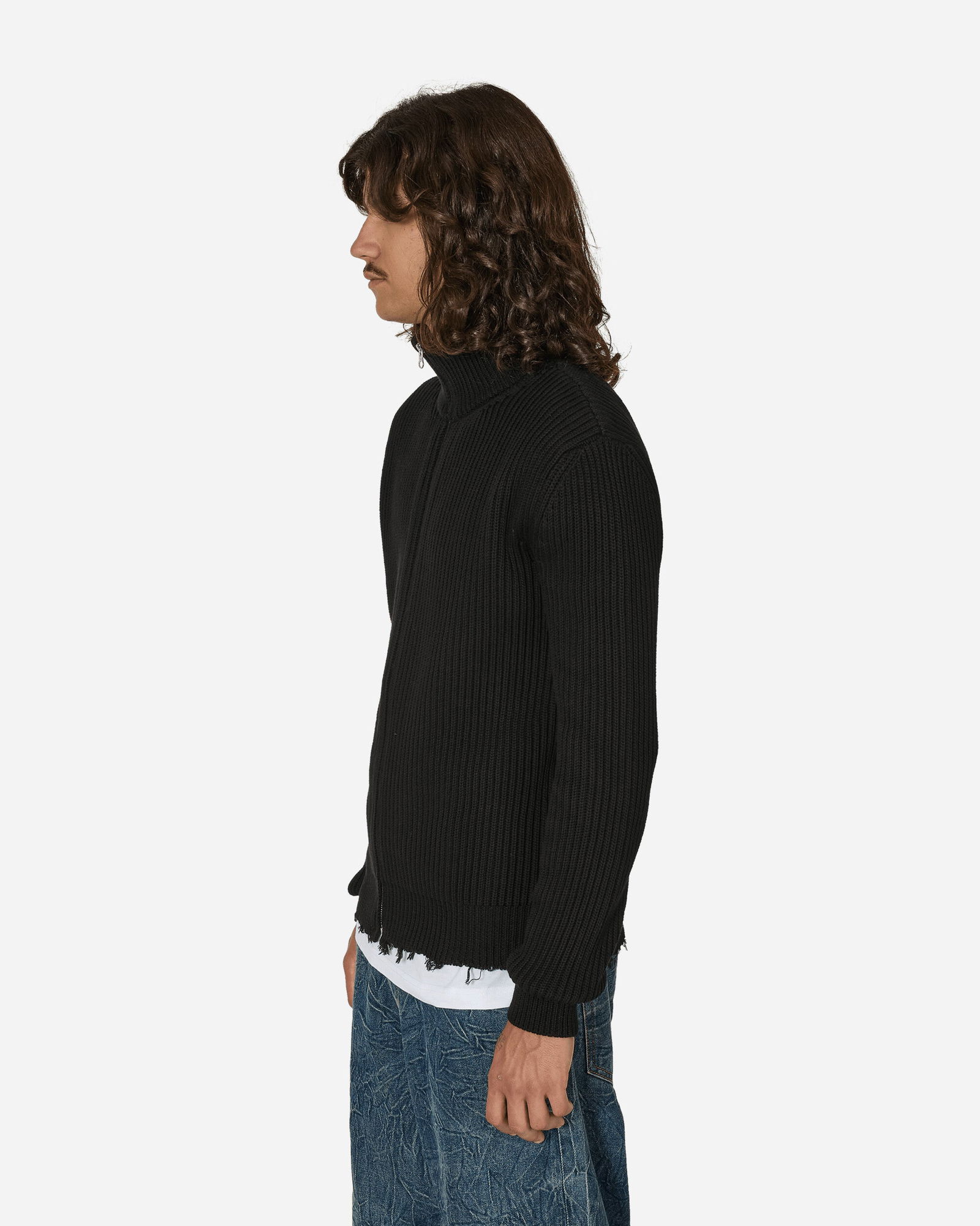 Men's Black Full-Zip Ribbed Cotton Jacket