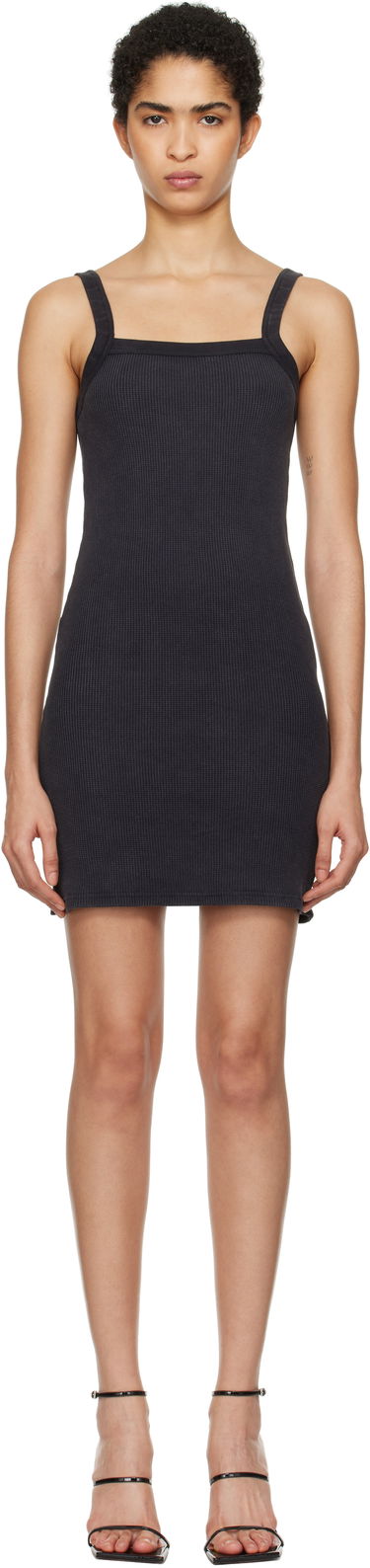 Šaty Alexander Wang Alexander Wang Waffle-Knit Stretch Cotton Mini Dress Čierna | 8C4246605W, 0