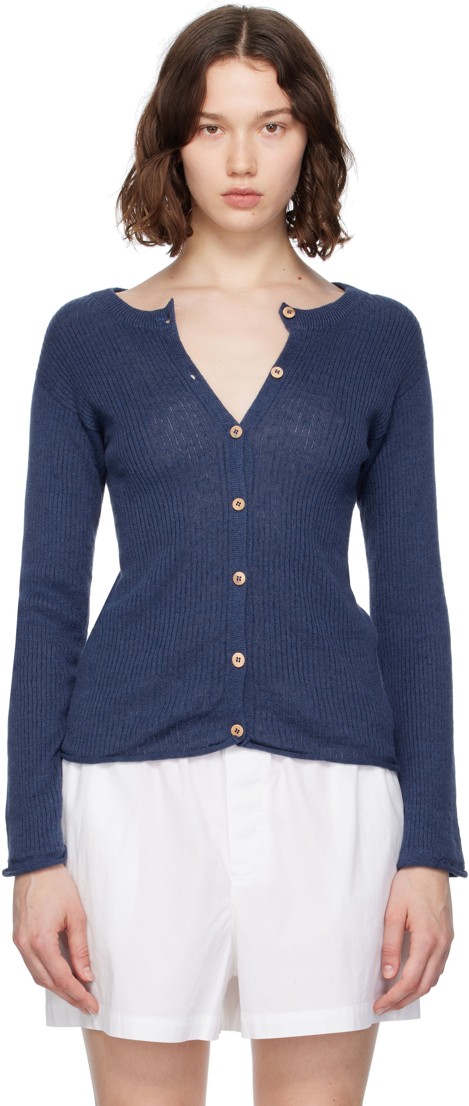 Sveter Baserange Baserange Ribbed Knit Cardigan Modrá | KDRC-LI-SU25, 0