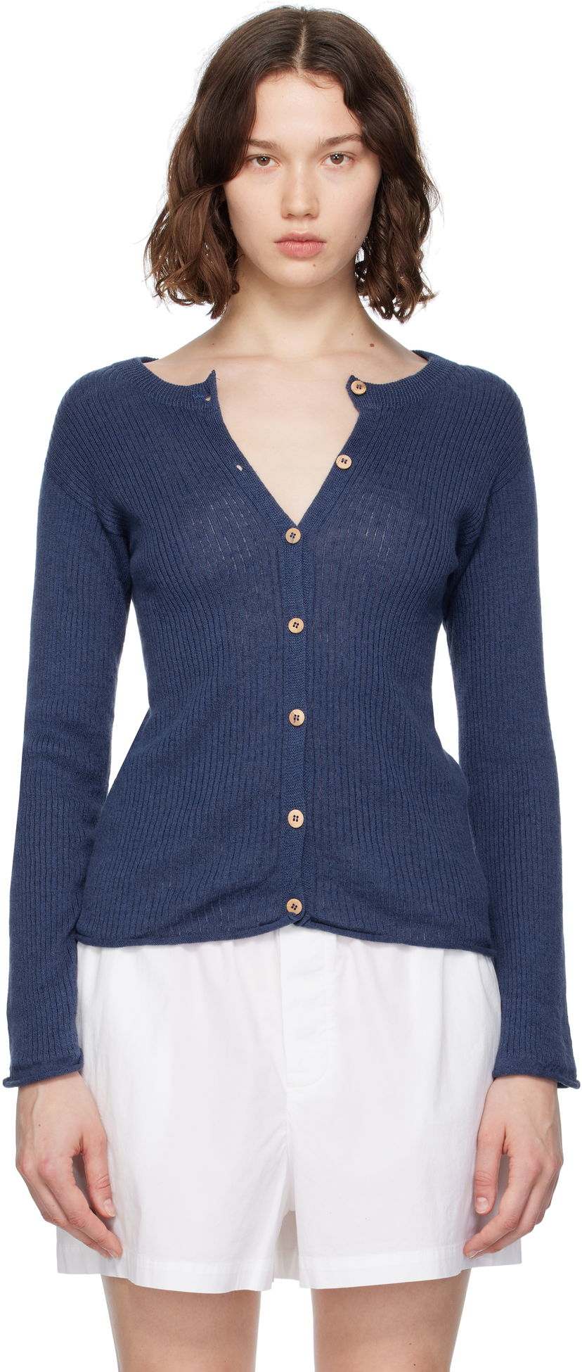 Sveter Baserange Baserange Ribbed Knit Cardigan Modrá | KDRC-LI-SU25