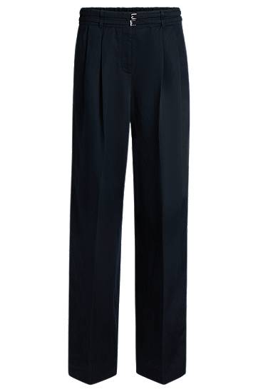 Nohavice BOSS Relaxed Fit Wide Leg Trousers Navy | 50538045, 0