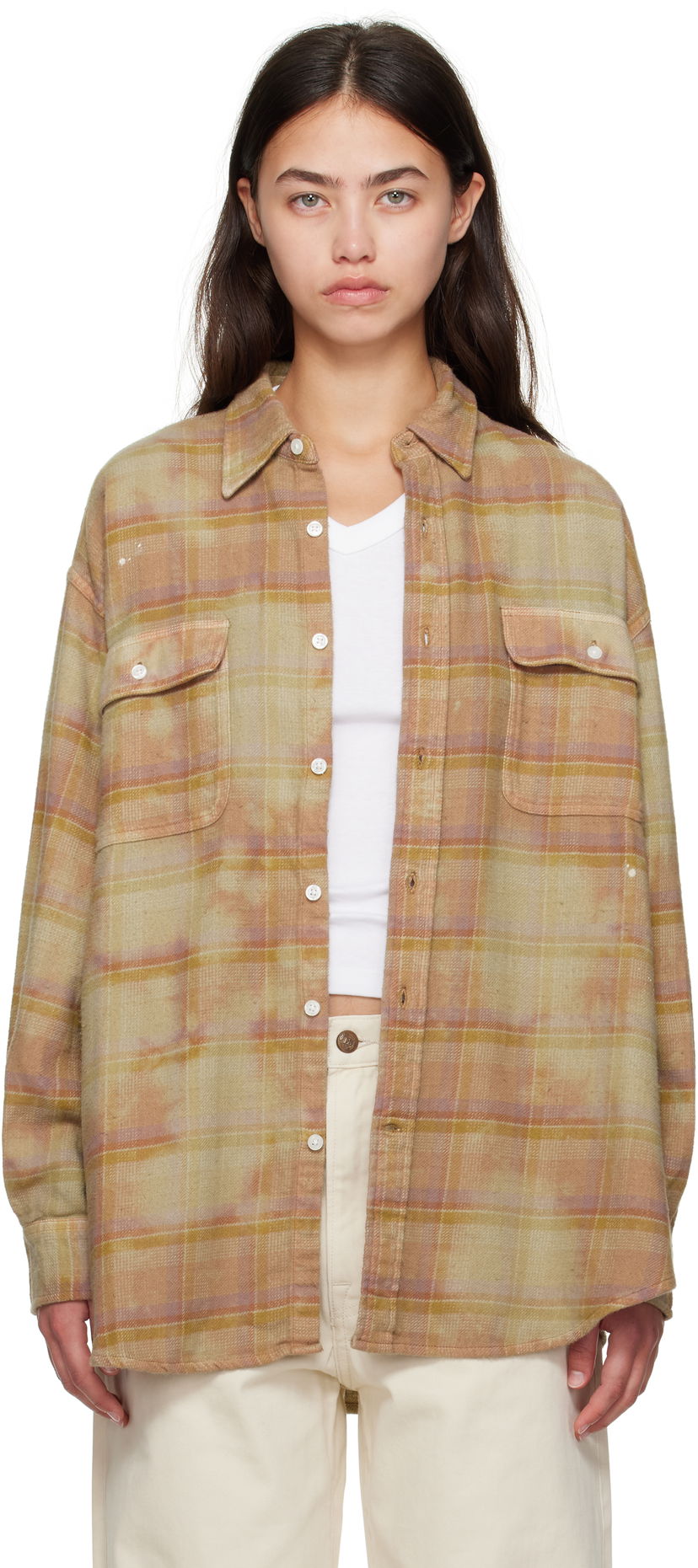 Košeľa R13 R13 Boyfriend Plaid Shirt Béžová | R13WR415-R550B
