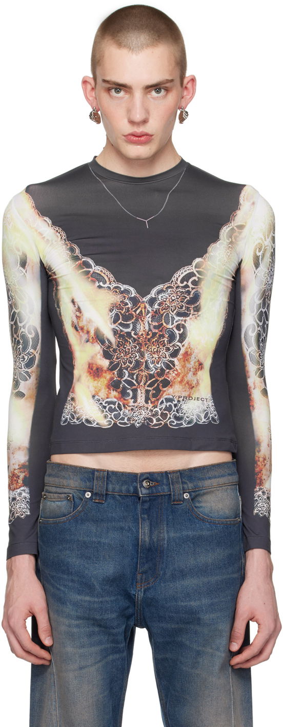 Tričko Y/PROJECT Printed Long Sleeve T-Shirt Čierna | 104TO007, 0