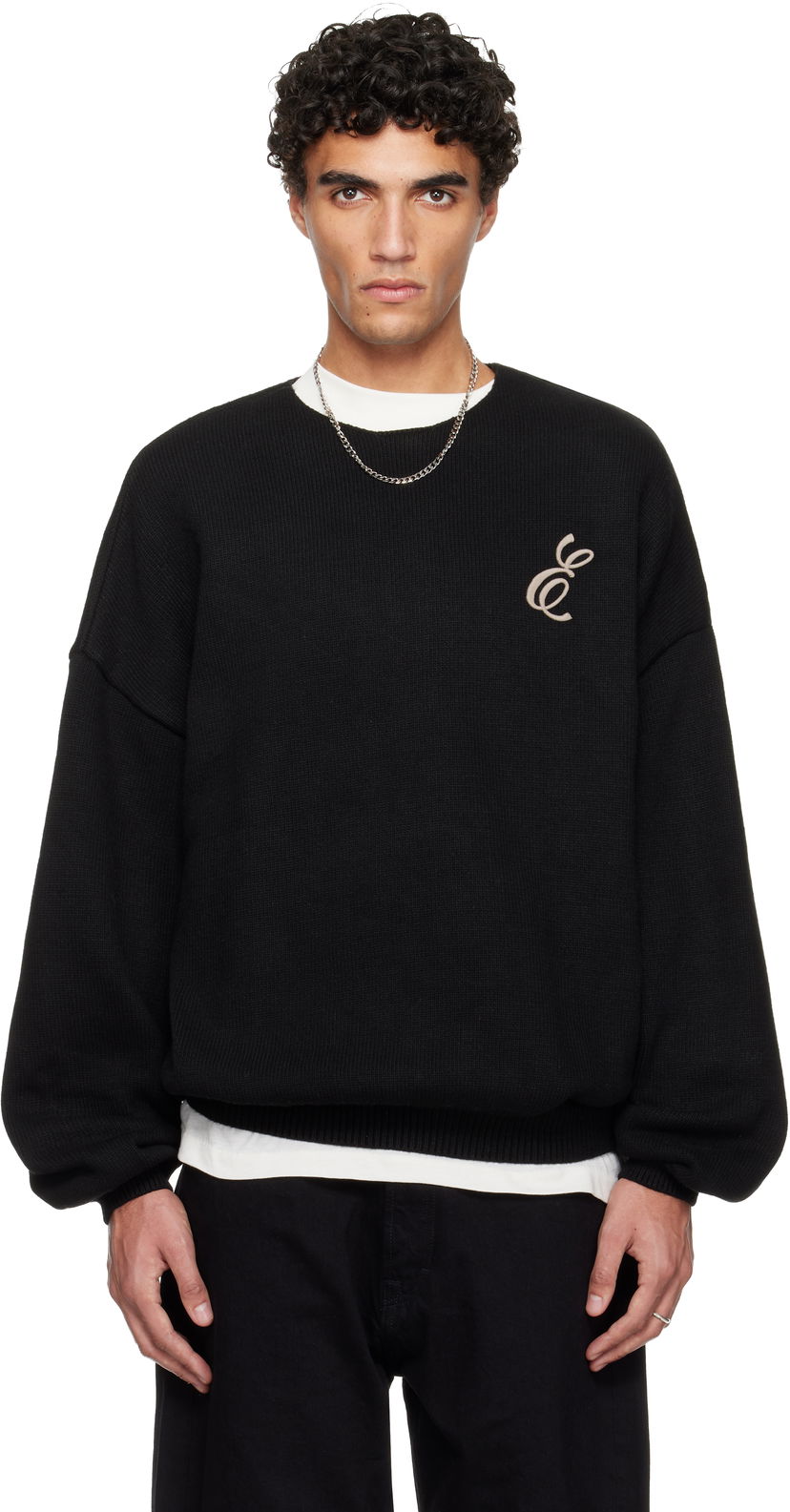 Sveter Fear of God ESSENTIALS Holiday Embroidered Merino Crewneck Sweater Čierna | 192HO254331F