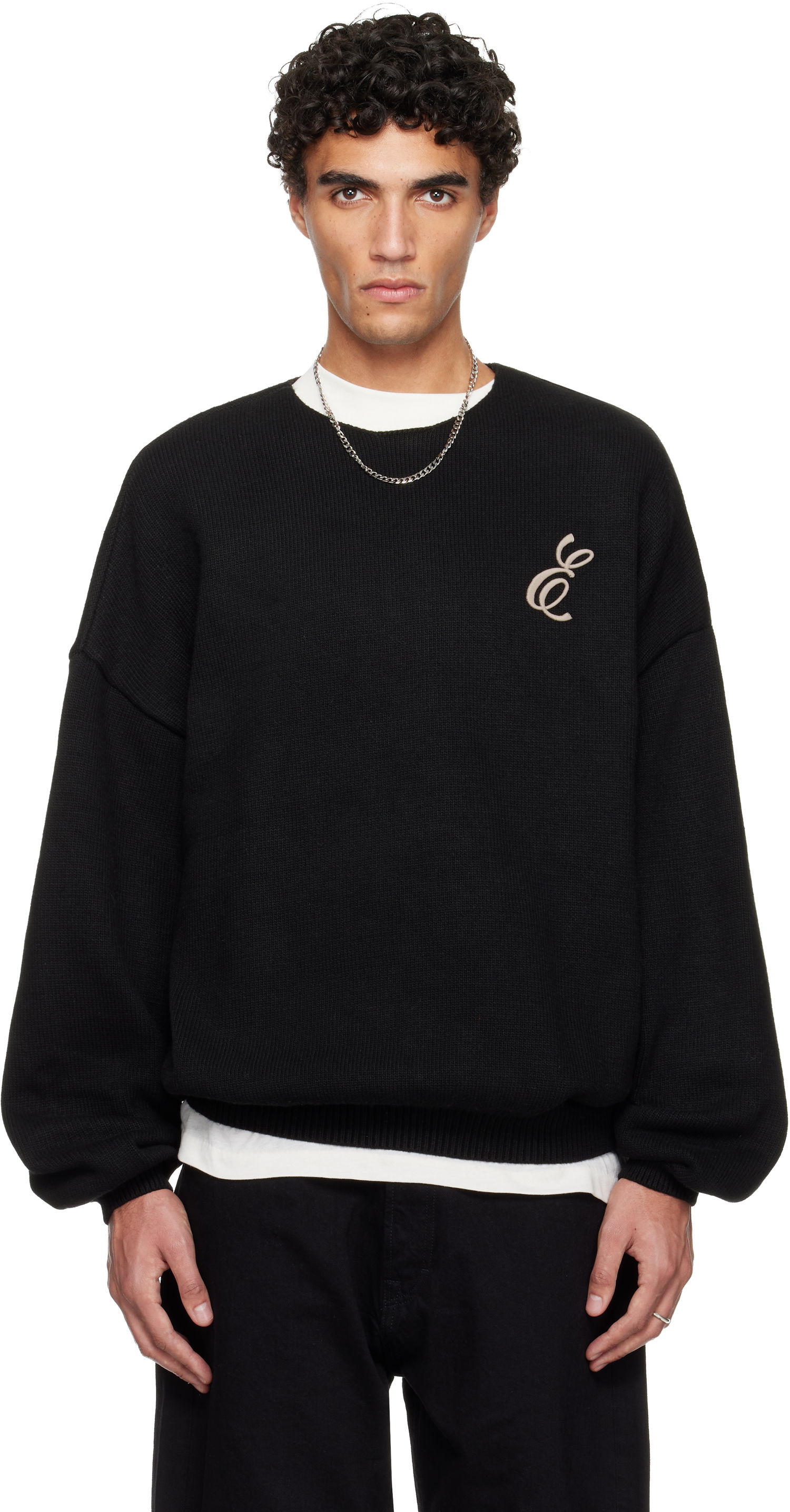 Sveter Fear of God ESSENTIALS Holiday Embroidered Merino Crewneck Sweater Čierna | 192HO254331F, 0