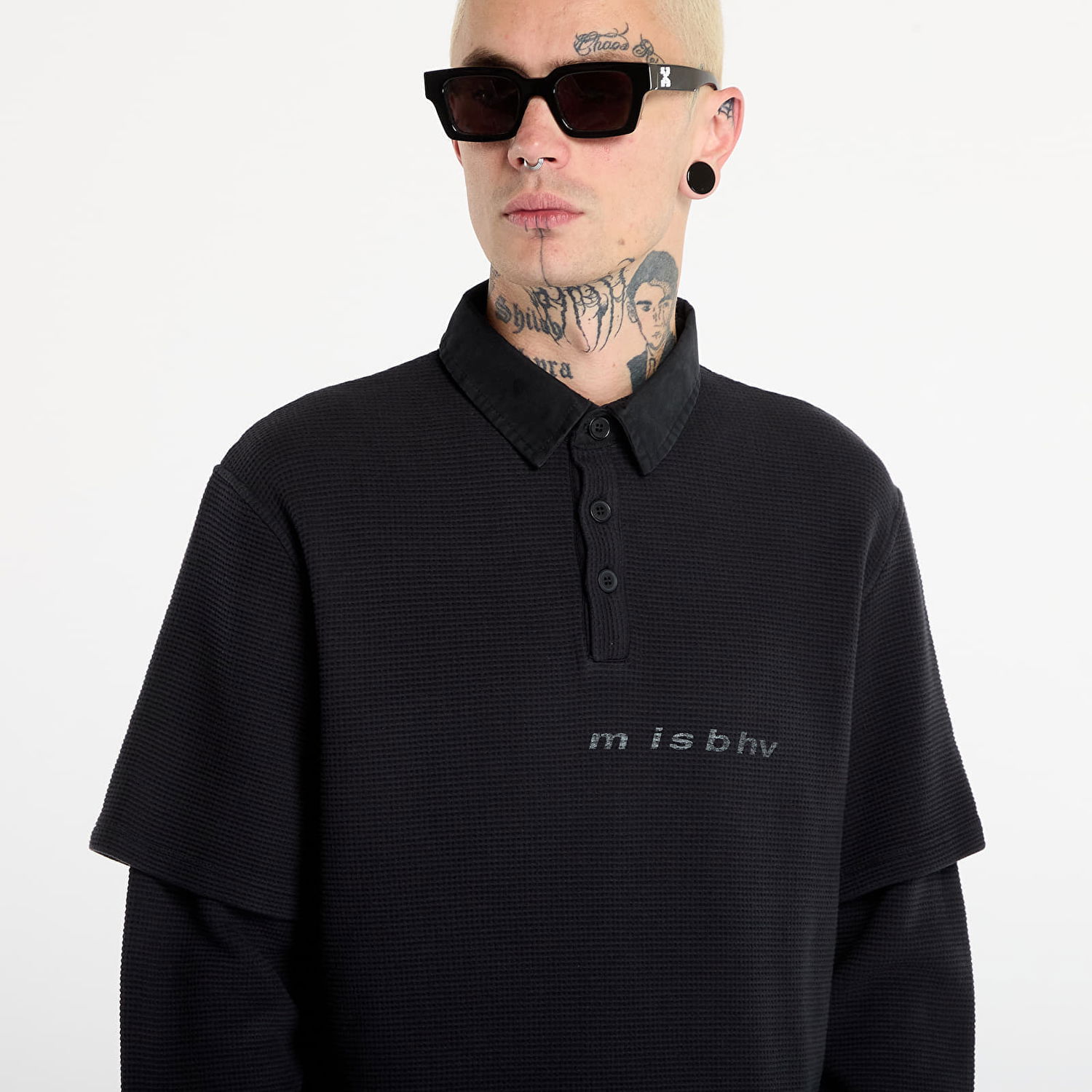Polo tričko MISBHV Waffle-Knit Layered Polo Longsleeve Čierna | 251M153, 1