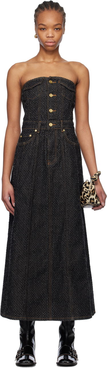 Šaty GANNI Ganni Fluffy Denim Corsage Maxi Dress Čierna | J1662, 0