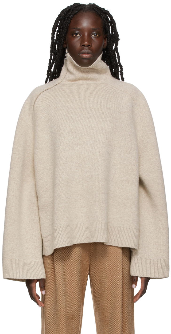 Sveter TOTEME TOTEME Yak Double Sided Zip-Up Turtleneck Sweater Béžová | 214-556-763, 0