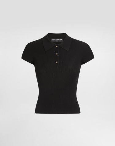 Polo tričko Dolce & Gabbana Dolce & Gabbana Women's Ribbed Viscose Polo Shirt Čierna | FXZ18TJFMHGN0000, 0