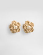 Dolce & Gabbana Raffia Flower Clip Earrings with Pearl