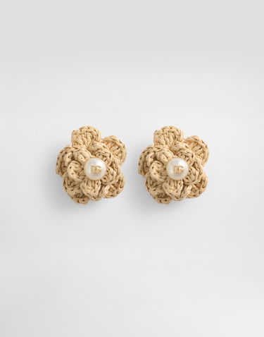 Náušnice Dolce & Gabbana Dolce & Gabbana Raffia Flower Clip Earrings with Pearl Béžová | WER6R1W1111ZOO00, 0