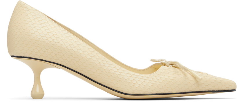 Tenisky a topánky Jimmy Choo Scarlett 50 Embossed Scale-Effect Bow-Embellished Pointed-Toe Kitten Heels Béžová | SCARLETT 50