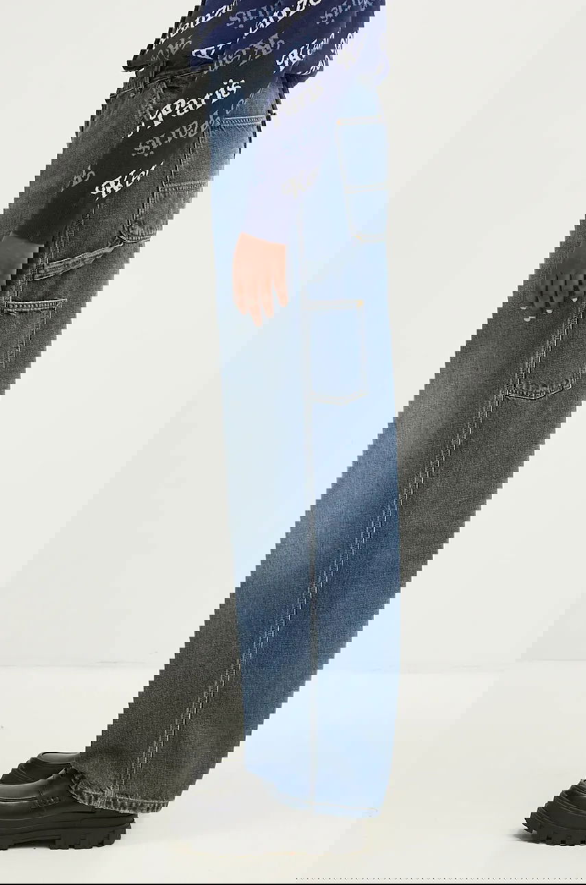 Džínsy Carhartt WIP Brandon Single Knee High Waist Wide Leg Jeans Modrá | I034225.014L, 1