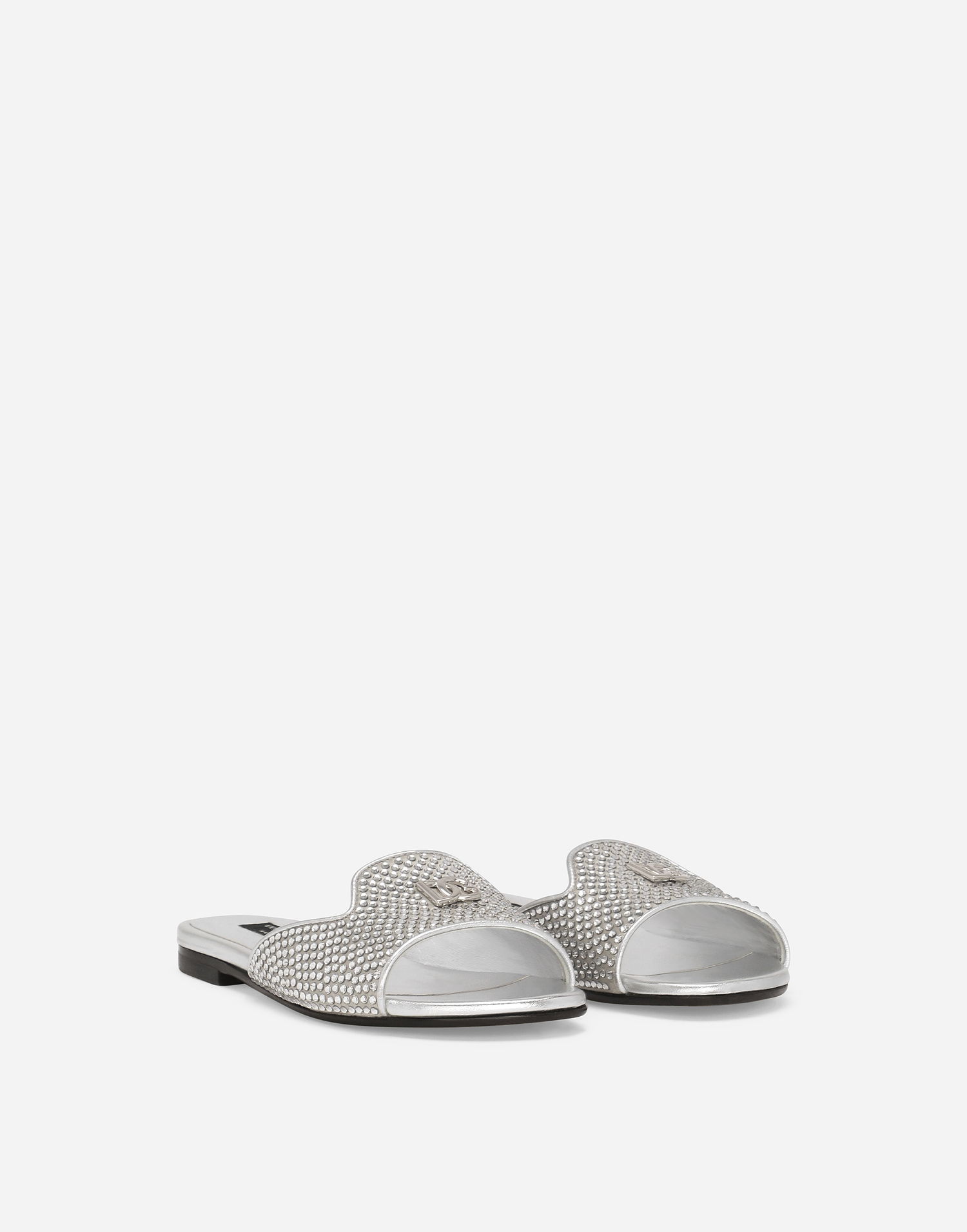 Tenisky a topánky Dolce & Gabbana Lambskin Rhinestone Slides Metalická | D10314AA63080998, 1