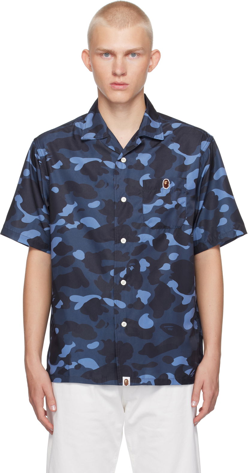 Košeľa BAPE Ape Head One Point Shirt Camo Navy | 001SRK301001M