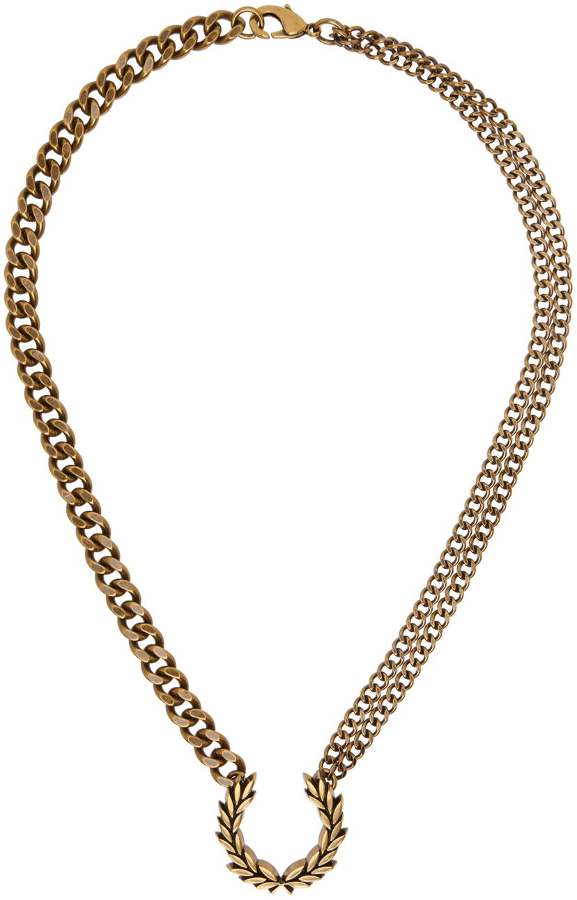 Náhrdelník Fred Perry Double Chain Laurel Wreath Necklace Béžová | MS4713-480