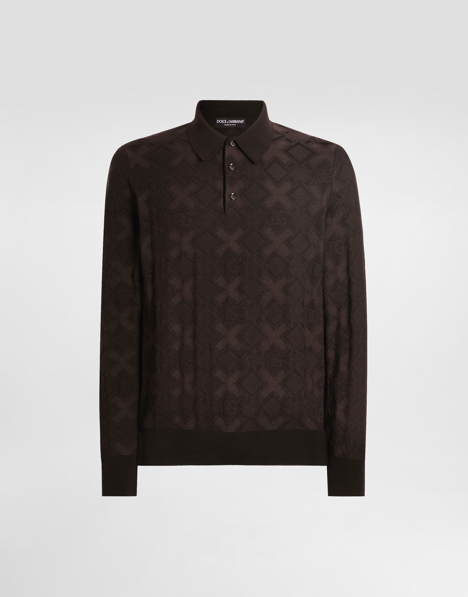 Polo tričko Dolce & Gabbana Dolce & Gabbana Wool and Silk Long Sleeve Polo Shirt with Microdot Print Hnedá | GXZ25TJGMABM1213, 0