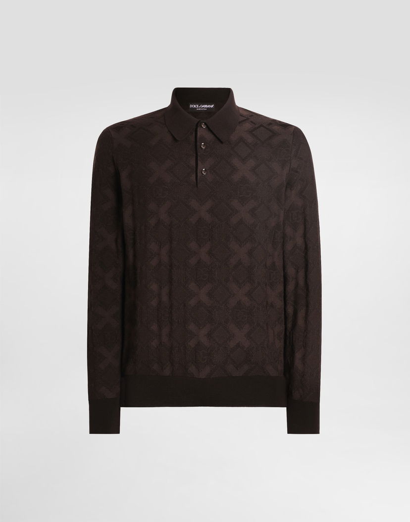 Polo tričko Dolce & Gabbana Dolce & Gabbana Wool and Silk Long Sleeve Polo Shirt with Microdot Print Hnedá | GXZ25TJGMABM1213