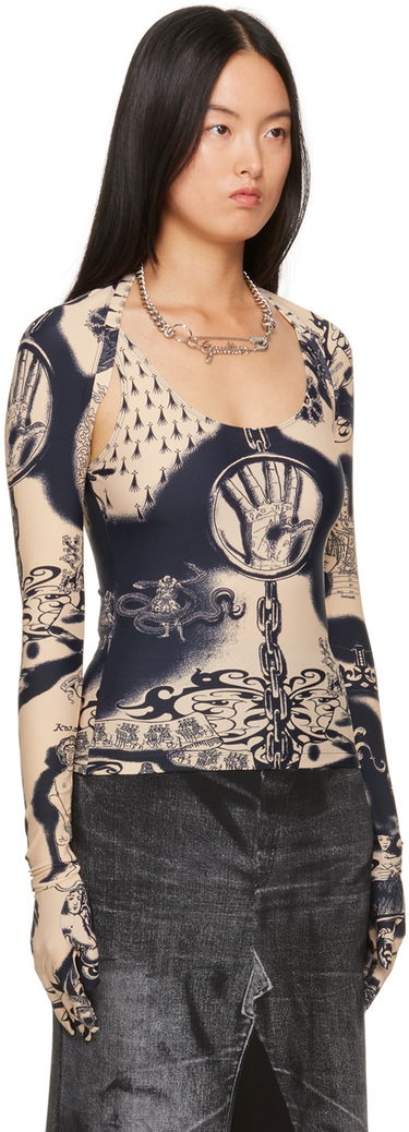 Tričko Jean Paul Gaultier Jean Paul Gaultier Graphic Print Long Sleeve Top Béžová | 23/15-F-TO115-J526-6359, 1