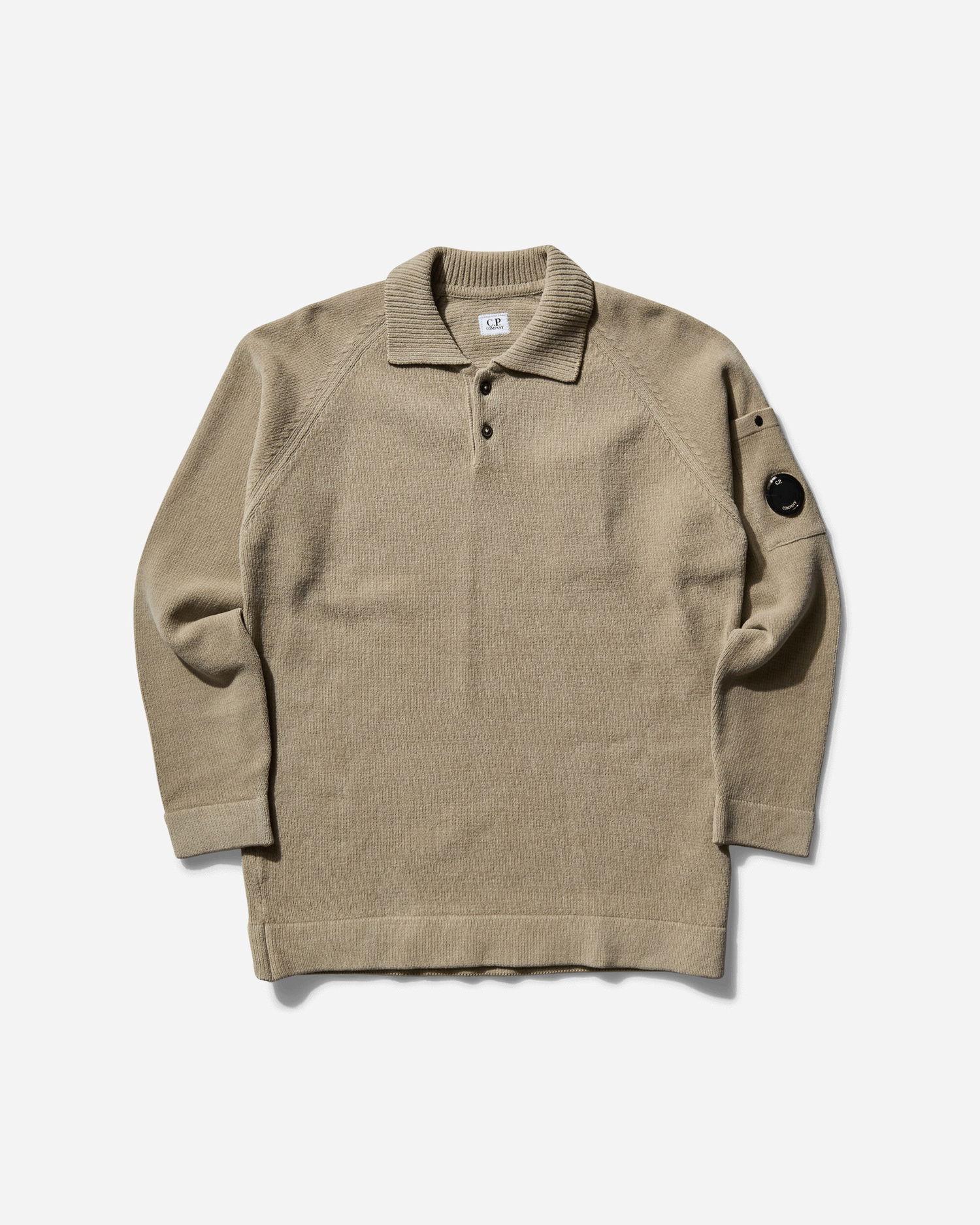 Sveter C.P. Company Chenille Cotton Polo Knit Sweater Béžová | 18CMKN070A-005687G 327, 1